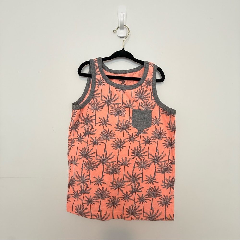 Sporto Kids Tank Top - Coral and Gray Palm Design
